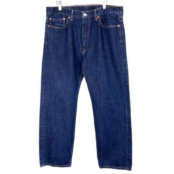 Levis 505 Mens Straight Leg Jeans W38 L30 Dark Blue Denim VGUC *See Description - Picture 1 of 16
